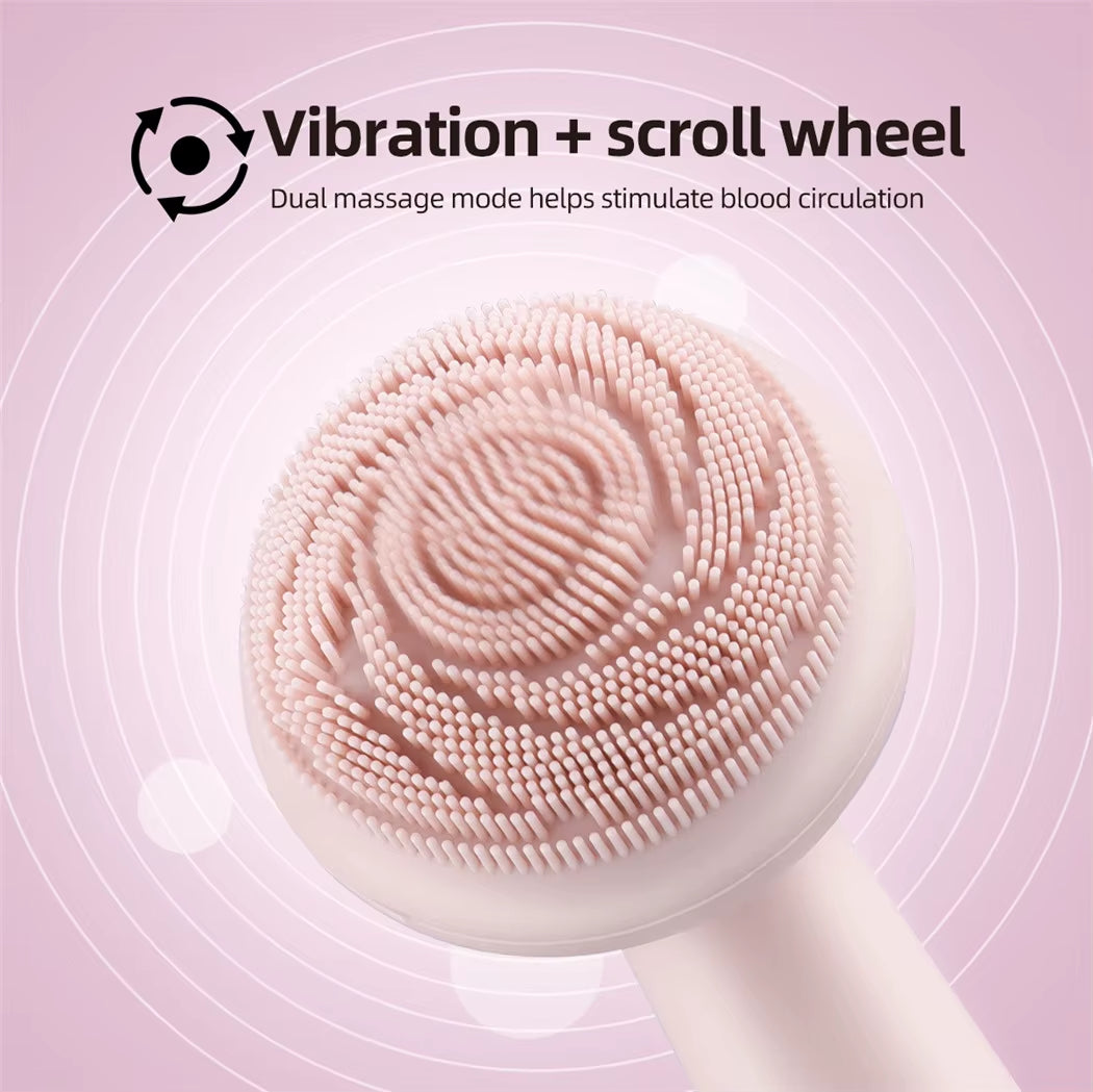 Electric Silicone Facial Brush Cleaner Vibration Roller Massage Pore Cleansing Instrument Waterproof Rechargeable Beauty Tool