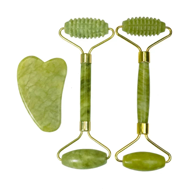 Natural Jade Roller Massager for Face Body Back Foot Massage Roller Facial Liftting Anti-Wrinkle Double-End Gua Sha Jade Stone