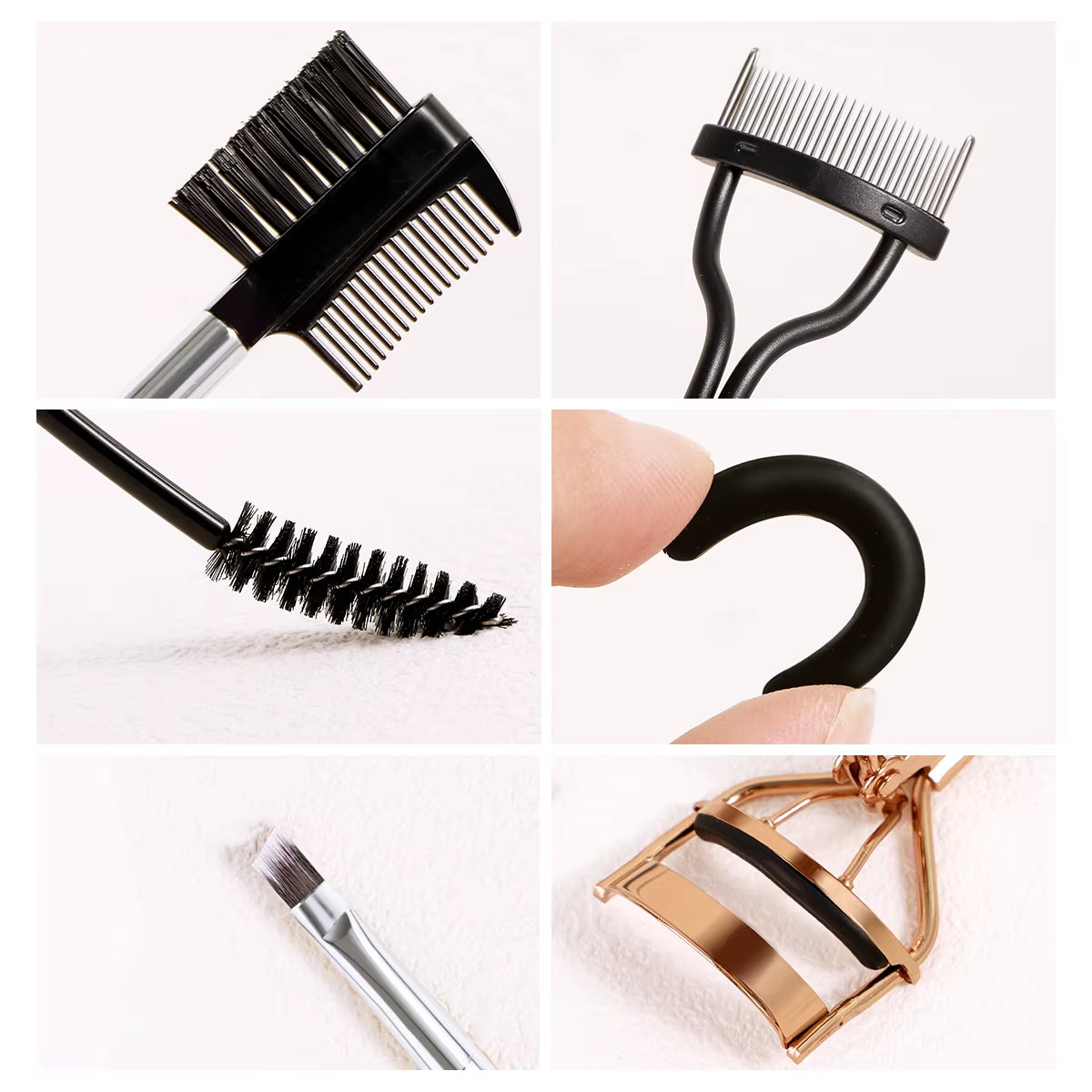 Portable Eyelash Curler with 10 Silicone Pads & 1 Double-Ended Spiral Eyelash Brush & 1 Eyelash Steel Comb & 1 Double-Ended Eyebrow and Eyelash Comb & 2 Spiral Comb, Stainless Steel Eyelash Curler, Does Not Damage The