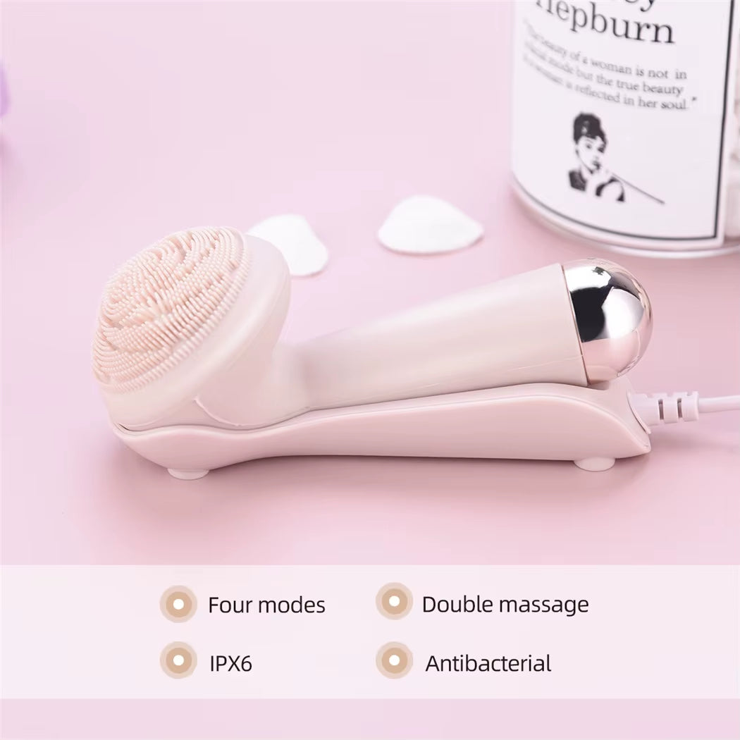 Electric Silicone Facial Brush Cleaner Vibration Roller Massage Pore Cleansing Instrument Waterproof Rechargeable Beauty Tool