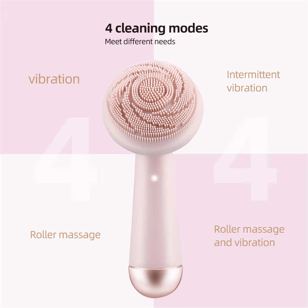 Electric Silicone Facial Brush Cleaner Vibration Roller Massage Pore Cleansing Instrument Waterproof Rechargeable Beauty Tool