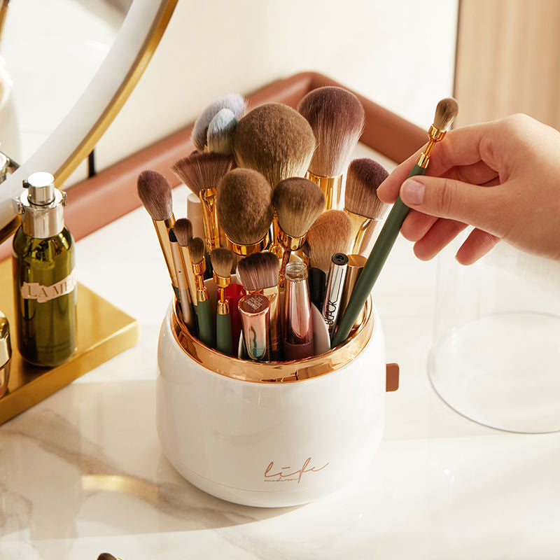 360° Rotating Makeup Brushes Holder Portable Desktop Cosmetic Organizer for Brushes Cosmetic Storage Box Clear Jewelry Container