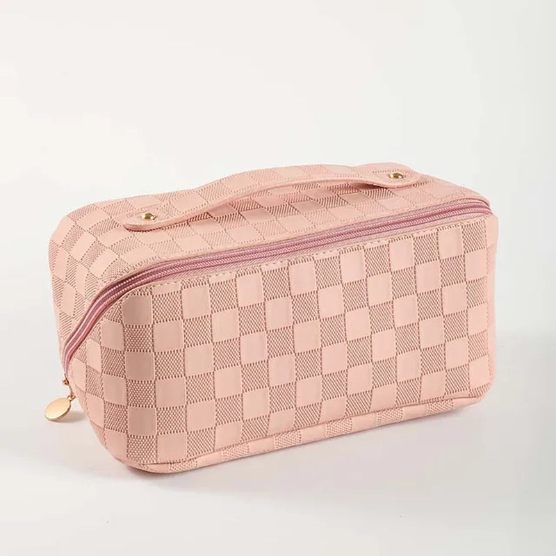 New Plaid Cosmetic Bag PU Pillow Makeup Pouch Women’S Large-Capacity Luxury Wash Bag Multifunctional Travel Toiletry Kit Handbag