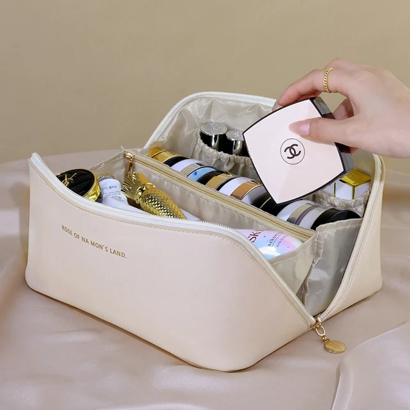 Leather Large Capacity Travel Cosmetic Bag Portable Women Makeup Case Waterproof Multifunctional Toiletry Organizer Storage Bag