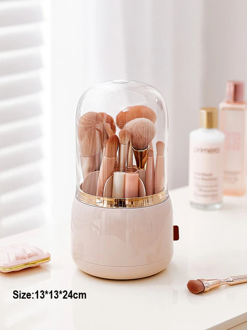 360° Rotating Makeup Brushes Holder Portable Desktop Cosmetic Organizer for Brushes Cosmetic Storage Box Clear Jewelry Container