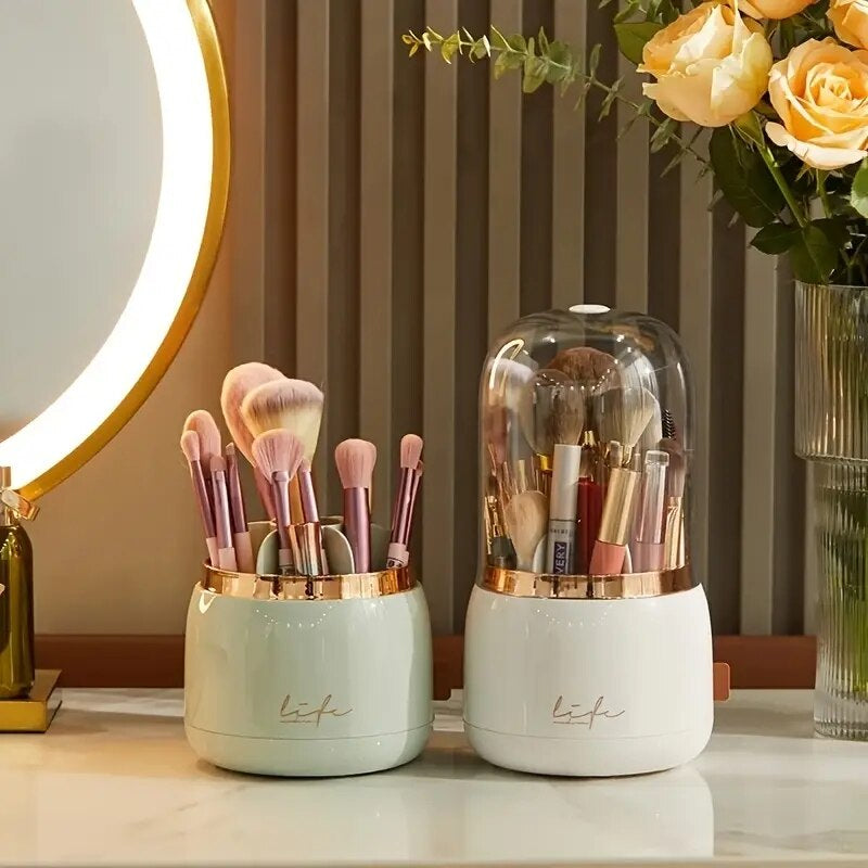 1Pccosmetic Storage Dustproof Rotating Compartment Brush Tube Lipstick Eye Shadow Makeup Brush Bucket Desktop Shelf